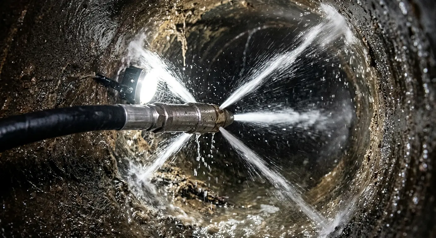 High-pressure hydro jetting nozzle cleaning sewer pipe for Sewer Line Relining in Williams